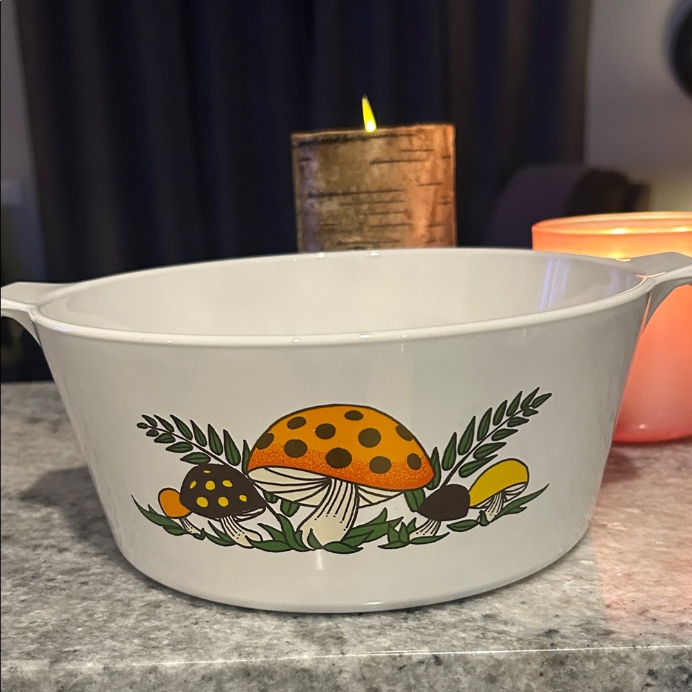 Vintage Corning Ware Sears Merry Mushroom casserole without lid